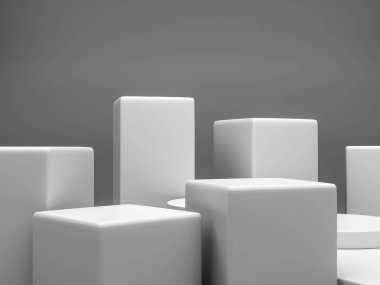 Kare podyum beyaz arkaplan 3D arkaplan ve bir katta kaide eğimli duvar 