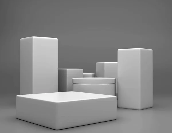 Vierkante Podium Witte Kleur Achtergrond Met Sokkel Een Verdieping Gebogen — Stockfoto