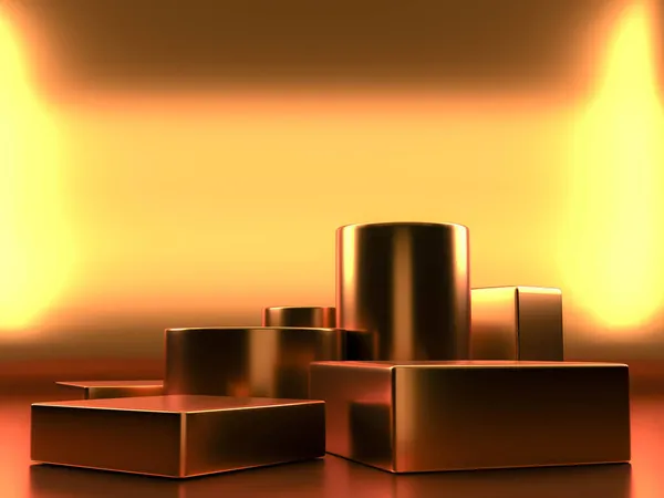 Pódio Dourado Com Luz Dourada Conceito Prateleira Produto Renderização — Fotografia de Stock