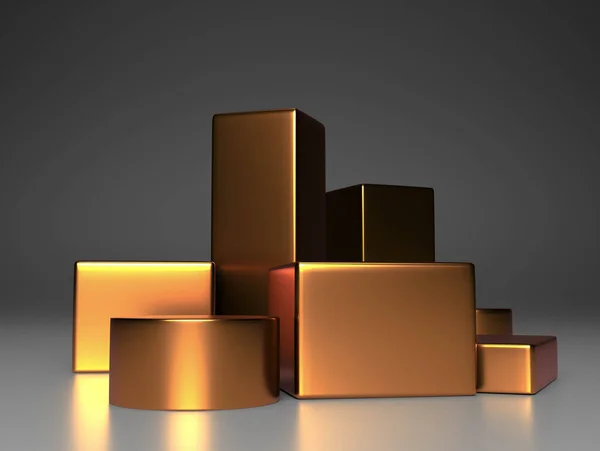 Pódio Dourado Com Conceito Prateleira Produto Renderização — Fotografia de Stock