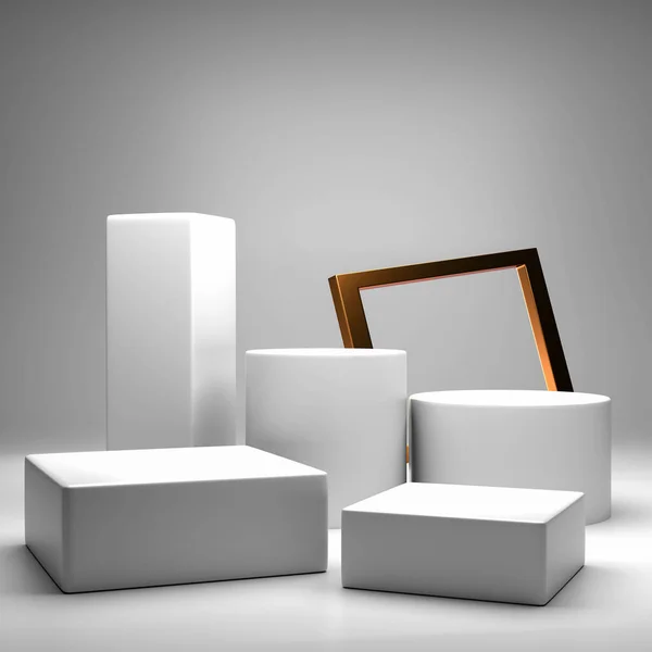 Pedestal Display Witte Achtergrond Met Vloer Platform Voor Productpresentatie Display — Stockfoto