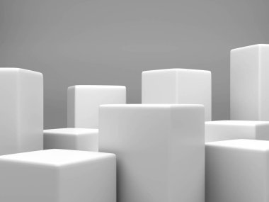 3D canlandırma, dijital illüstrasyon stüdyo sahnesi Beyaz renk küpleriyle