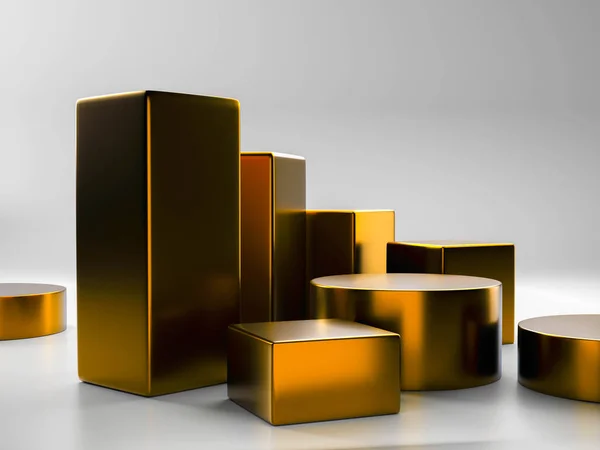 Рендеринг Цифровая Иллюстрация Студийная Сцена Золотыми Кубиками — стоковое фото