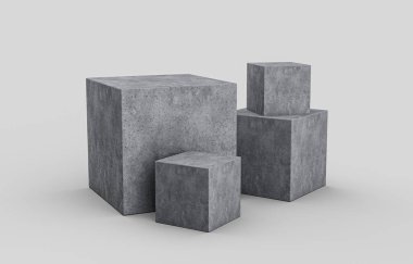 Dört Adım Podyum 3d 'de beyaz gri grunge betondan yapılmış ürün tezgahı.