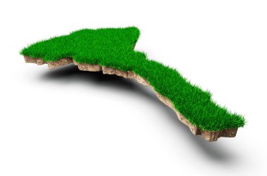 Eritre haritası toprak arazi jeolojisi kesiti ile yeşil çimen 3D illüstrasyon
