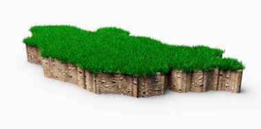 Moğolistan haritası toprak arazi jeolojisi kesiti ile yeşil çimen 3D illüstrasyon