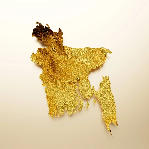 Bangladesz Mapa Złoty Metal Kolor Wysokość Mapa Tło Ilustracja — Zdjęcie stockowe