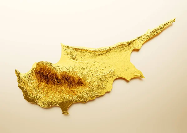 Cypr Mapa Złoty Metal Kolor Wysokość Mapa Tło Ilustracja — Zdjęcie stockowe