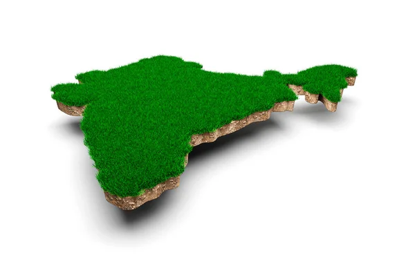 India Kaart Bodem Land Geologie Doorsnede Met Groen Gras Illustratie — Stockfoto