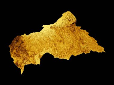 Orta Afrika Haritası Altın Metal Renk Yüksekliği Haritası 3D Görüntü