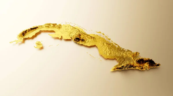 Cuba Kaart Gouden Metaal Kleur Hoogte Kaart Achtergrond Illustratie — Stockfoto