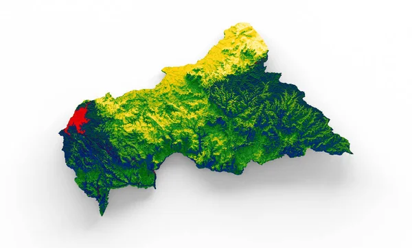 中央アフリカ共和国地図旗色赤と黄色の網掛けレリーフ地図3Dイラスト — ストック写真