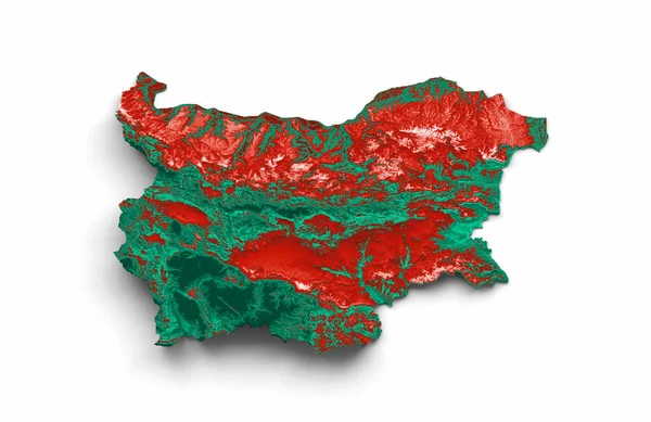 Χάρτης Της Βουλγαρίας Σημαία Χρώματα Κόκκινο Και Πράσινο Σκιασμένο Ανάγλυφο — Φωτογραφία Αρχείου