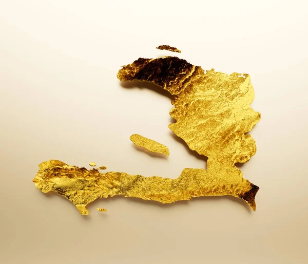 Haiti Mapa Złoty Metal Kolor Wysokość Mapa Tło Ilustracja — Zdjęcie stockowe