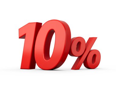 3d Kırmızı% 10 Beyaz Arkaplan 3d illüstrasyonunda% 10 İşareti