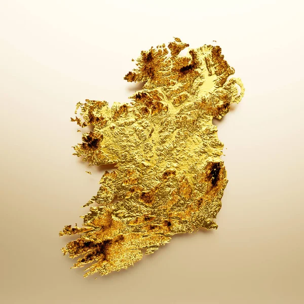 Ireland Map Golden metal Color Height map Background 3d illustration