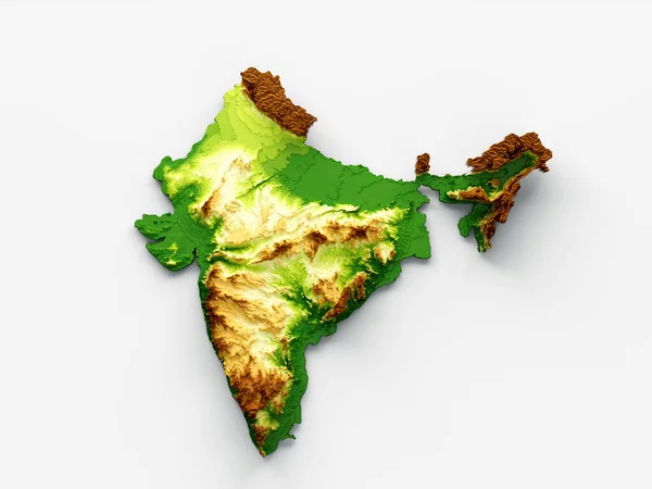 海蓝色背景上的印度地图阴影浮雕颜色高度图 — 图库照片