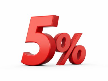 Beyaz Arkaplan 3D illüstrasyonunda% 5% 3d Kırmızı İşaret