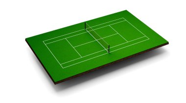 Perspektifli bir tenis kortunun 3D çizimi