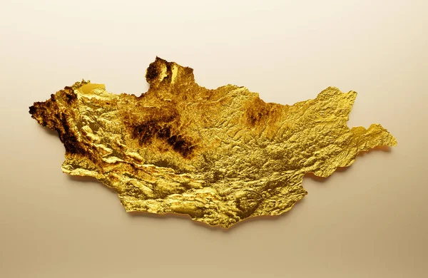 Mongolia Mapa Złoty Metal Kolor Wysokość Mapa Tło Ilustracja — Zdjęcie stockowe