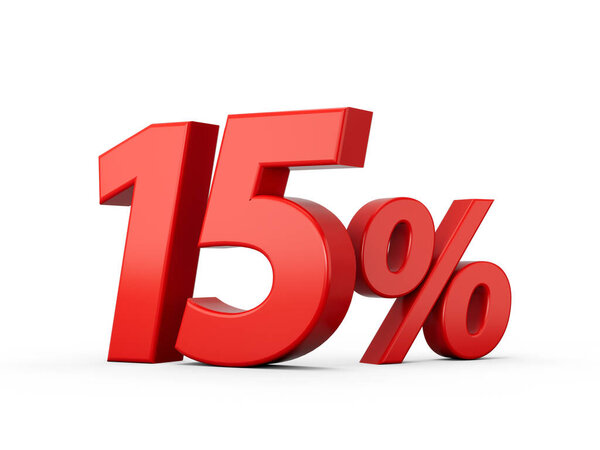 3d Red 15% Fifteen Percent Sign on White Background 3d illustration