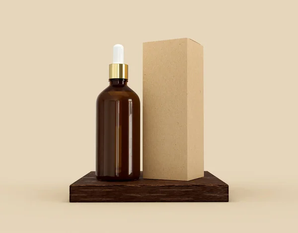 Dropper bottle with cardboard packaging box mockup with mockup isolated background. 3d illustration