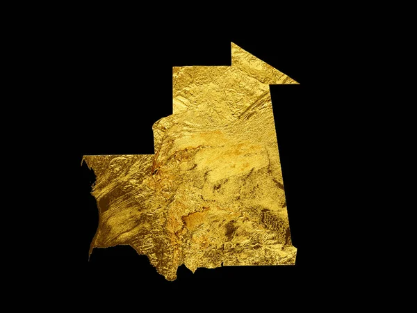 Mauretania Mapa Złoty Metal Kolor Wysokość Mapa Tło Ilustracja — Zdjęcie stockowe