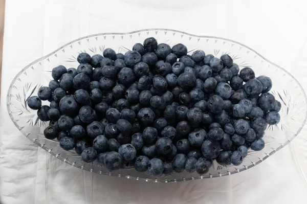 Blueberries Glass Plate Food Dessert Blue Diet Vitamin — Stock Photo, Image