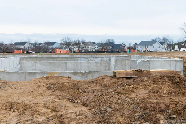 Fundering Voor Een Nieuw Woningcement Nieuwbouw Werkstructuur — Stockfoto