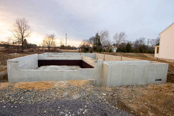 Betonnen Fundering Voor Een Nieuwe Woning Cement Materiaal Residental — Stockfoto