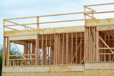 plywood house frame wood framework real wooden workbuilding