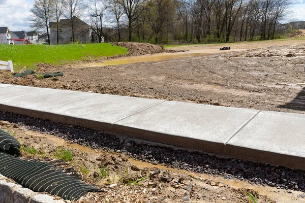 New Concrete Footpath Sidewalk Cement Material Street Gray Outdoors — Foto Stock