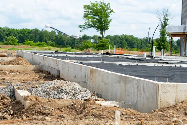 Zicht Bouwplaats Huis Stichting Voorbereiding Proces Nieuw Cement Echt — Stockfoto