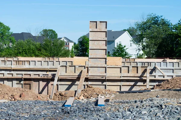 Bekisting Voor Fundering Van Een Nieuw Huis Metalen Ijzeren Stalen — Stockfoto