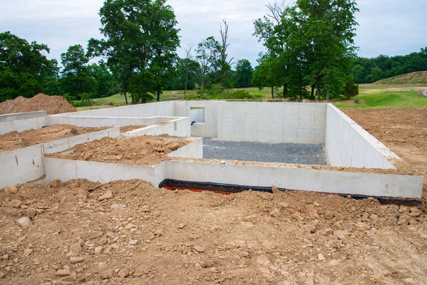 Betonnen Fundering Voor Nieuw Huis Staal Metaal — Stockfoto