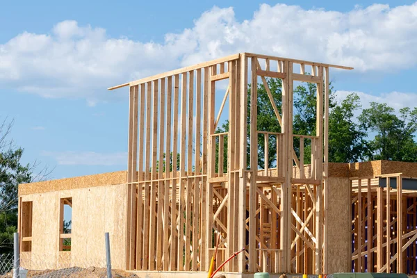 Start Construction Plywood House Real New Wall Wood Frame Lumber — Stockfoto
