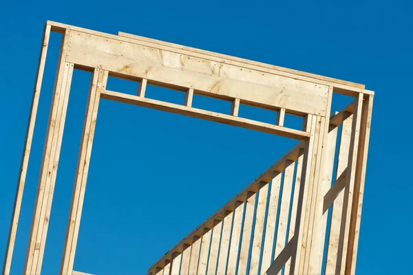 Wood Frame Residential Building Construction New Home Currently Construction Blue — 图库照片