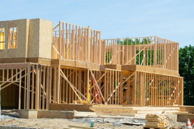 frame and walls of the new house lumber wood plywood framework wood building