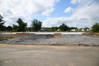 The foundation of the house pouring the foundation for a new building concrete cement ground