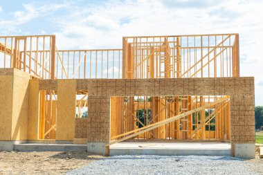New house construction house framing beam framework wood plank material