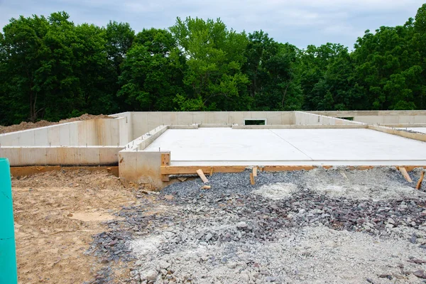 Poured Foundation New House Concrete Cement Steel Ground Job — Stockfoto