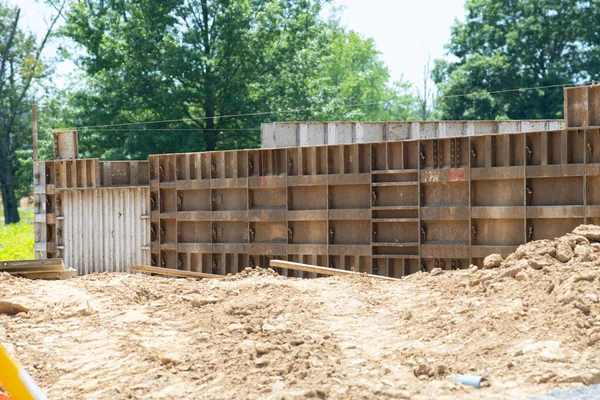 Concrete Foundation Reinforcement Metal Slab Construction Site Process House Building — Stock Photo, Image
