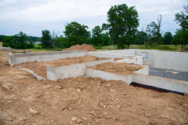 Concrete Foundation New House Cement Real Steel — Foto Stock