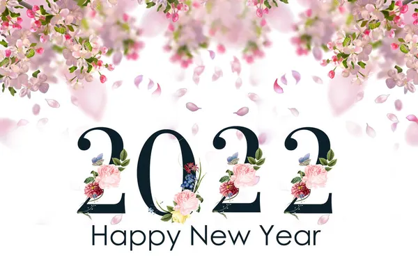 New Year Greetings 2022On Light Pink Flora Backgrounds — Stock Photo, Image