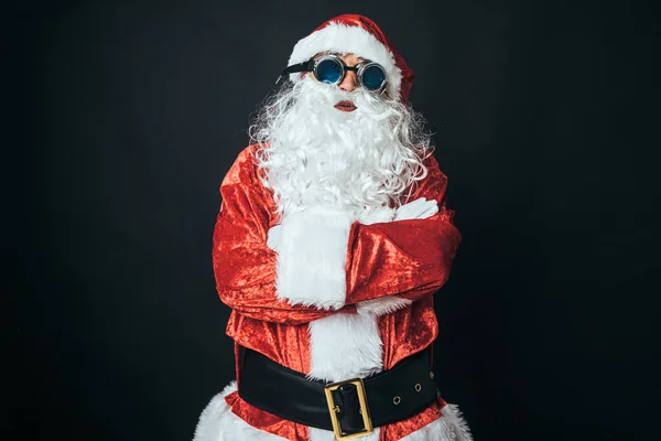 Als Weihnachtsmann Verkleideter Mann Mit Schweißbrille Viktorianischen Stil Auf Schwarzem — Stockfoto