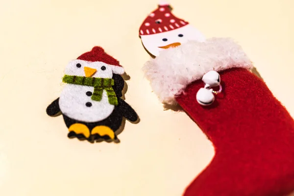 Juldekorationer Detalj Med Ren Pepparkaksmannen Strumpor Santa Claus Och Jul — Stockfoto
