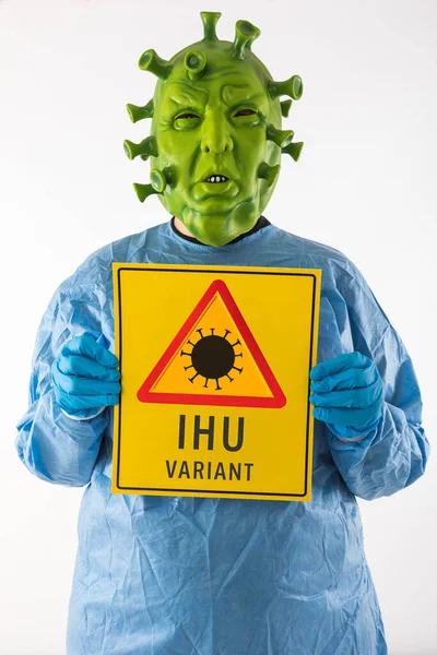Man Gekleed Coronavirus Latex Masker Pbm Latex Handschoenen Met Een — Stockfoto