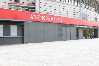 At 'ın futbol sahasının dışında. Madrid Metropolitan Wanda 'dan. Futbol ve spor müsabakaları kavramı.