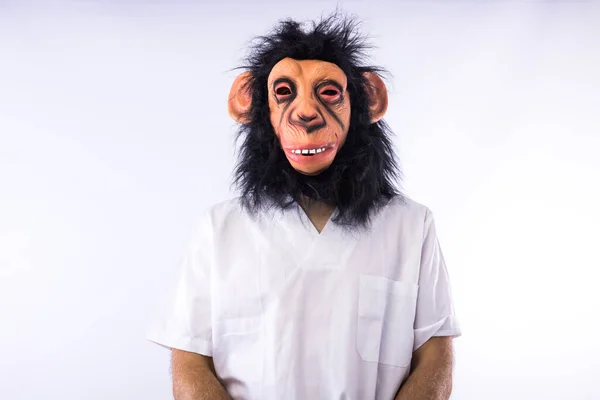 Osoba Ubrana Kombinezony Maską Garniturze Pielęgniarki Białym Tle Małpa Ospa — Zdjęcie stockowe
