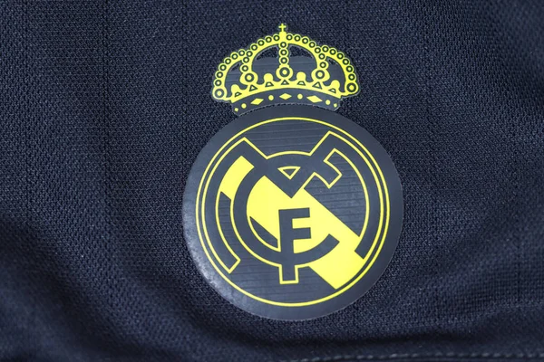 Escudo Amarelo Camisa Cinza Real Madrid Football Club Uefa Champions — Fotografia de Stock